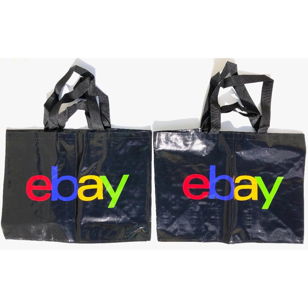 lot of 2 eBay Logo Branded Large Black Folding Tote Bags double handle eBay Open